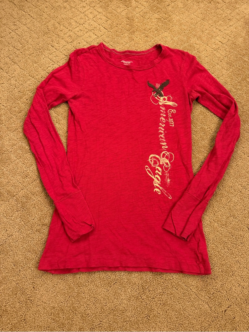 American Eagle Outfitters Women’s Red Logo Long Sleeve Scoop Neck Tee Size S Y2K